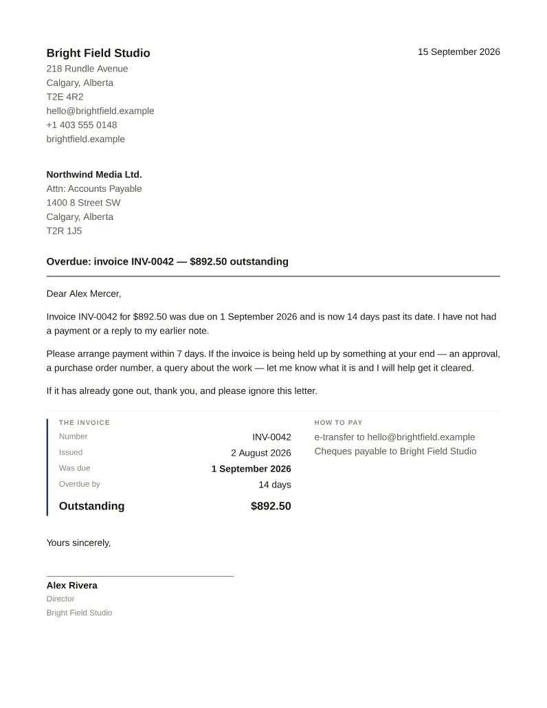A payment reminder made with this tool