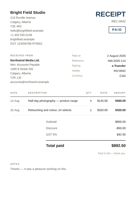 A receipt made with this tool