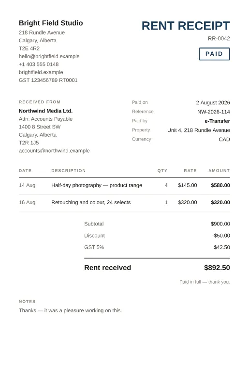 A rent receipt made with this tool